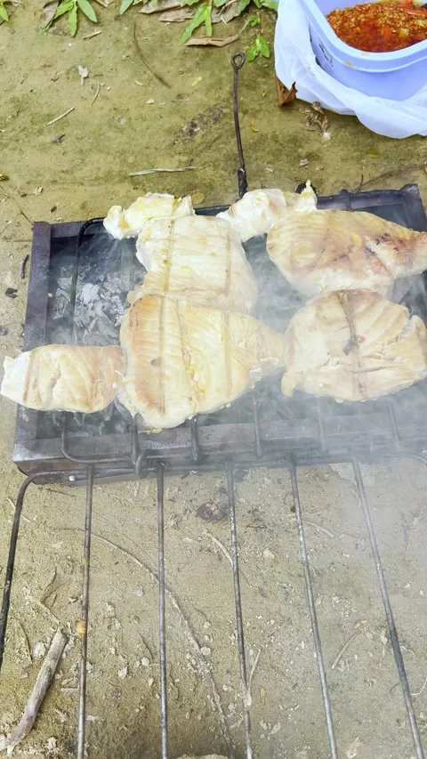 Fish Grilling Outdoors Video stock 332335733