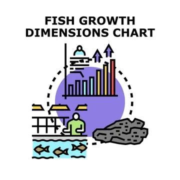 Fish growth dimensions chart tracking aquaculture development Stock Illustration