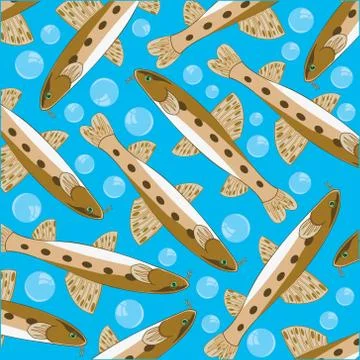 Fish gudgeon decorative pattern on turn blue background Stock Illustration