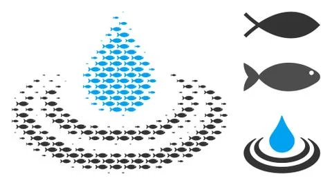 Fish Halftone Drop Ripple Composition Stock Illustration