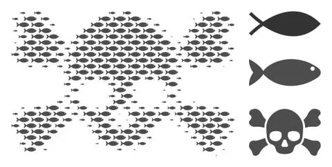 Fish Halftone Skull Crossbones Composition Stock Illustration