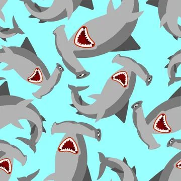 Fish hammer pattern seamless. Hammerhead shark background. marine predator te 스톡 일러스트