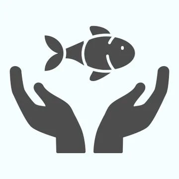 Fish with hand care solid icon. Ecological environment fish protection Illustrazione stock