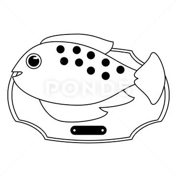 Fish haunted in wooden frame in black and white Stock Illustration