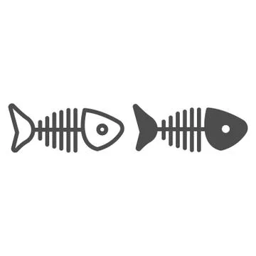 Fish head with bones and tail line and solid icon, fishing concept, fish Illustrazione stock
