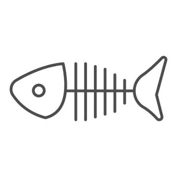 Fish head with bones and tail thin line icon, fishing concept, fish skeleton Illustrazione stock