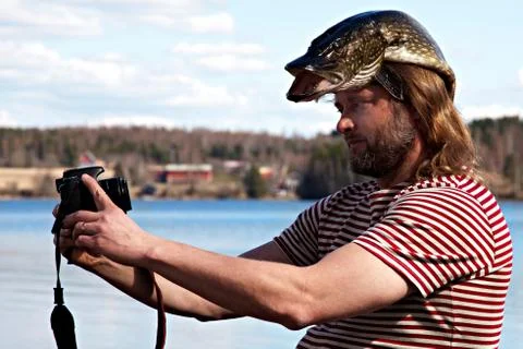 Fish in the head selfie Stock Photos