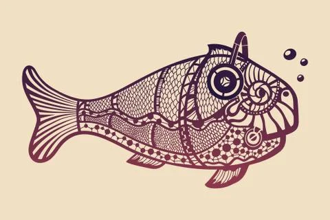 Fish with headphones Stock Illustration