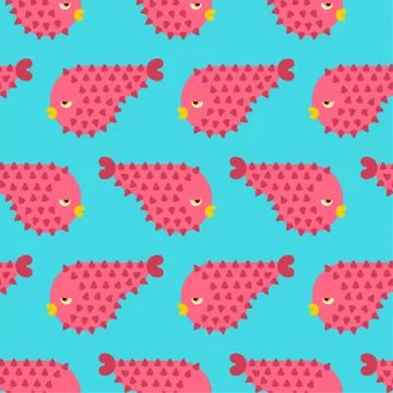 Fish hedgehog pattern seamless. sea animal background. nature underwater orna Stock Illustration