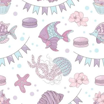 FISH HOLIDAY Underwater Seamless Pattern Vector Illustration Stock Illustration