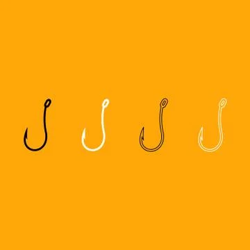 Fish hook black and white set icon. Stock Illustration