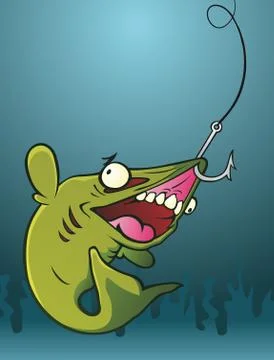 Fish on a Hook Cartoon Character Stock Illustration