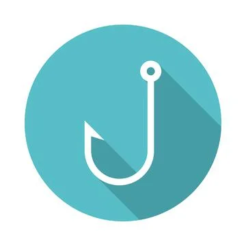 Fish hook circle icon with long shadow. Flat design style. Stock Illustration