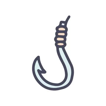 Fish hook color vector doodle simple icon Stock Illustration