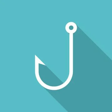 Fish hook icon with long shadow. Flat design style. Stock Illustration