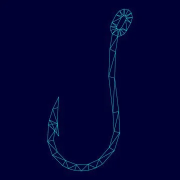 Fish hook low poly triangulation triangulated polygonal electric cyan blue vi Stock Illustration