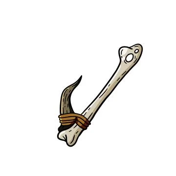 Fish hook made of bone and fang. Tool of primitive man of Stone Age. Stock Illustration