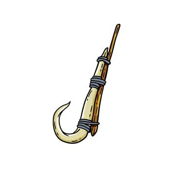 Fish hook made of bone and fang. Tool of primitive man of Stone Age Stock Illustration