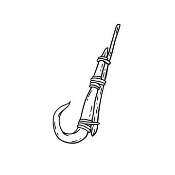 Fish hook made of bone and fang. Tool of primitive man Stock Illustration