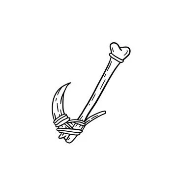 Fish hook made of bone and fang. Tool of primitive man of Stone Age. Stock Illustration