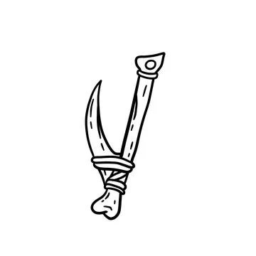 Fish hook made of bone and fang. Tool of primitive man of Stone Age. Stock Illustration