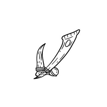 Fish hook made of bone and fang. Tool of primitive man of Stone Age. Stock Illustration
