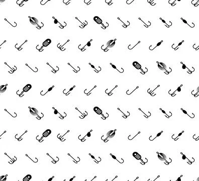 Fish hook pattern seamless. Hook for catching fish background. fishing tack.. Stock Illustration