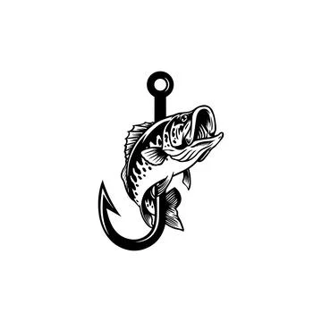 Fish on a Hook Silhouette Design. Vector icon. Stock Illustration