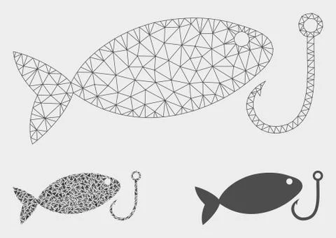 Fish Hook Vector Mesh Carcass Model and Triangle Mosaic Icon Stock Illustration