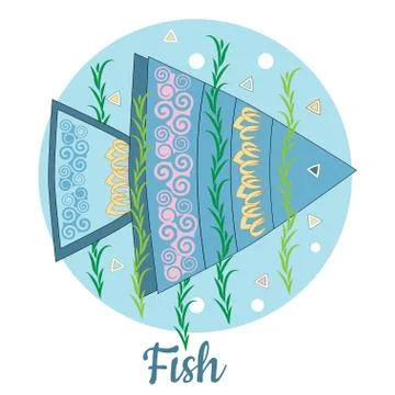 Fish Icon on blue background Stock Illustration