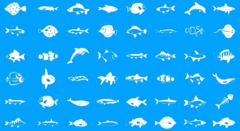 Fish icon blue set vector 스톡 일러스트