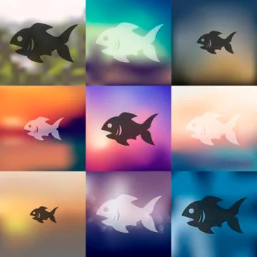 Fish icon on blurred background Stock Illustration