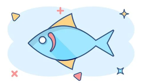 Fish icon in comic style. Seafood cartoon vector illustration on white isolat Stock Illustration