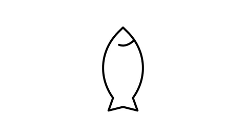 Fish icon displayed on a solid black background, emphasizing its shape and .. Stock Footage 332914449
