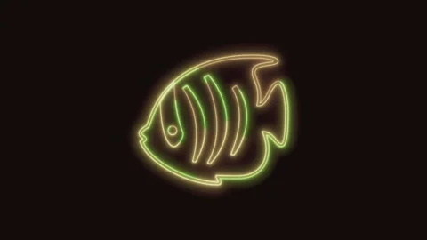 Fish Icon Neon Seamless Loop 4K (Black Background) Video stock 310357898