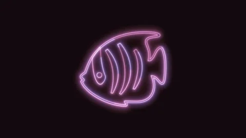 Fish Icon Neon Seamless Loop with Black Background 4K Stock Footage 311301793
