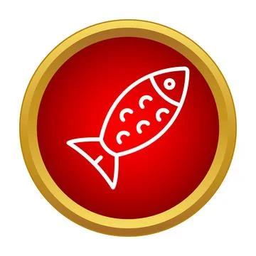 Fish icon in red circle with gold border 스톡 일러스트