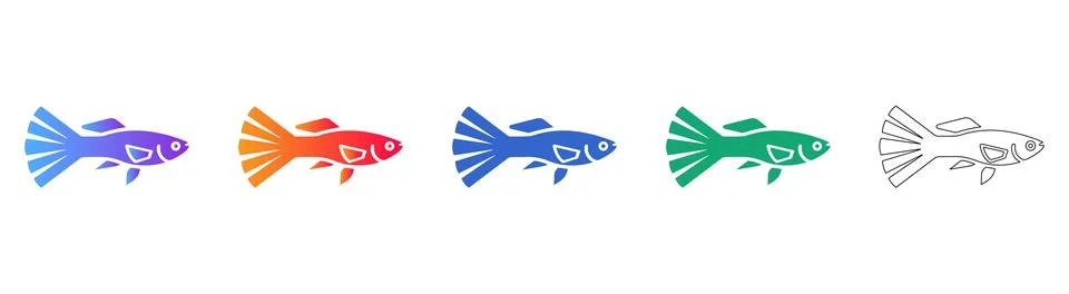 Fish Icon Set in Colorful Gradient and Outline Styles Illustrazione stock