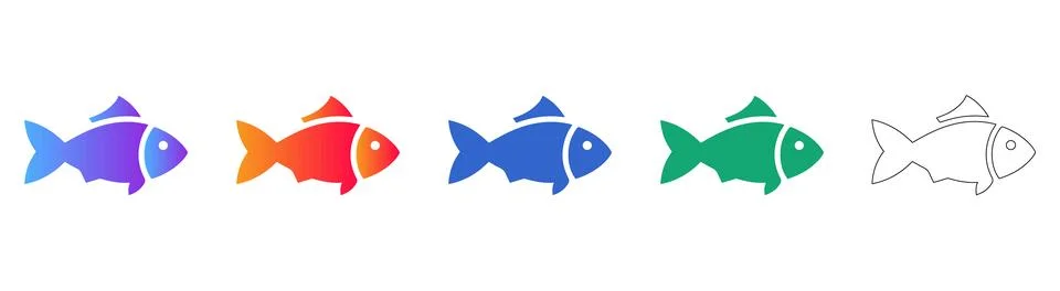 Fish Icon Set with Gradient and Outline Styles Stock Illustration
