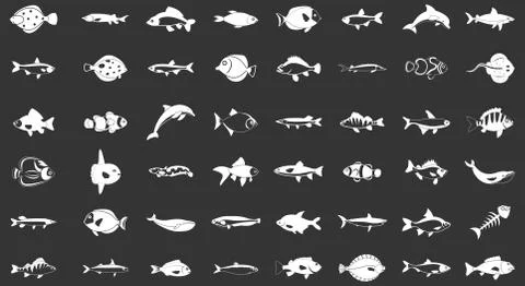 Fish icon set grey vector Stock Illustration