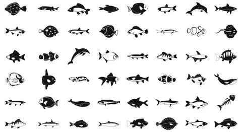 Fish icon set, simple style Stock Illustration