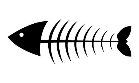 Fish icon skeleton vector isolated flat silhouette fish bone Stock Illustration