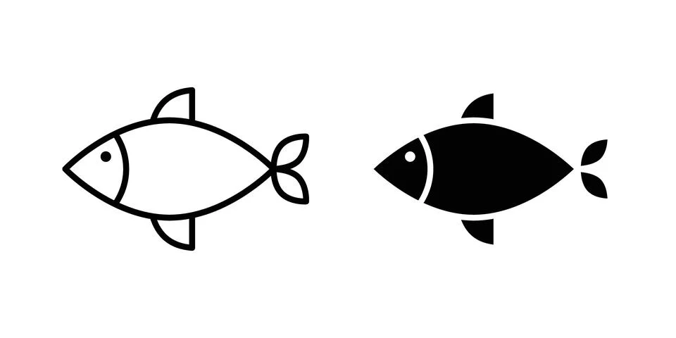 Fish icon solid, line, and editable vector set.. Stock Illustration