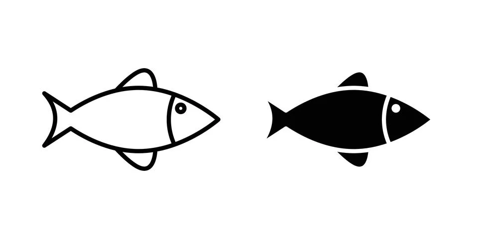 Fish icon solid, line, and editable vector set. Stock Illustration