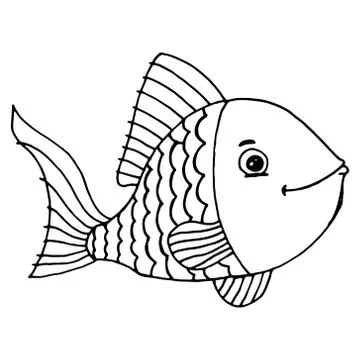 Fish icon. Vector aquarium fish. Cartoon fish hand drawn. Stock Illustration