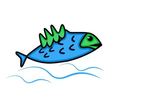 Fish icon with waves isolated on white background. Stock Illustration