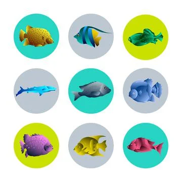 Fish Icons Set Stock Illustration