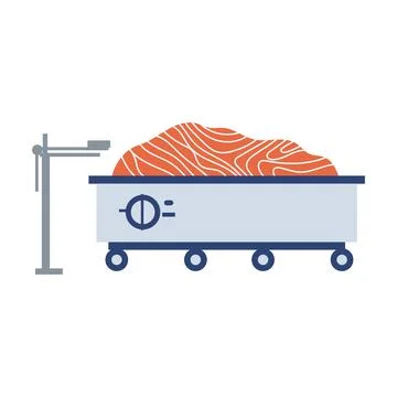 Fish industry in flat design. Salmon meat processing at factory machinery. Ve Stock Illustration