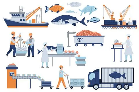 Fish Industry Set Illustrazione stock