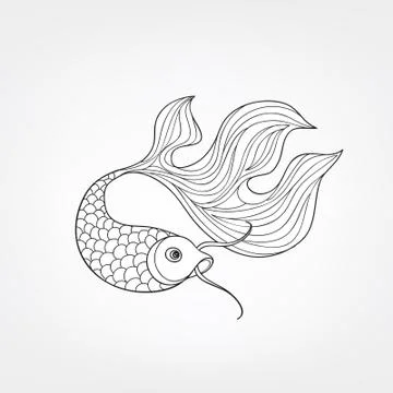Fish isolated. Hand drawn doodle line decorative marine life background Stock Illustration
